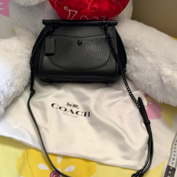 coach black leather bag, suede on both side - Picture 2 of 9